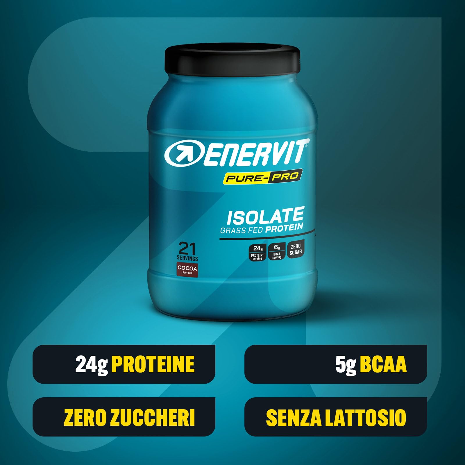 Enervit Pure-Pro Proteine in Polvere Isolate Whey Protein Grass-Fed Gusto Cacao,100% Proteine del Siero del Latte, Concentrato con Vitamina B6, Carica Proteica Post Workout, con Vitamina B6, 630 g