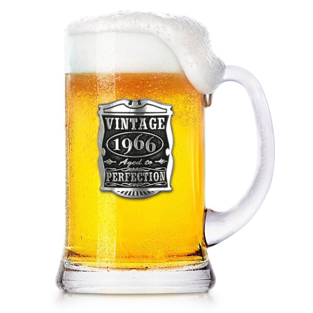 Chope de bière en verre cadeau 60ème anniversaire unique gravé 1965
