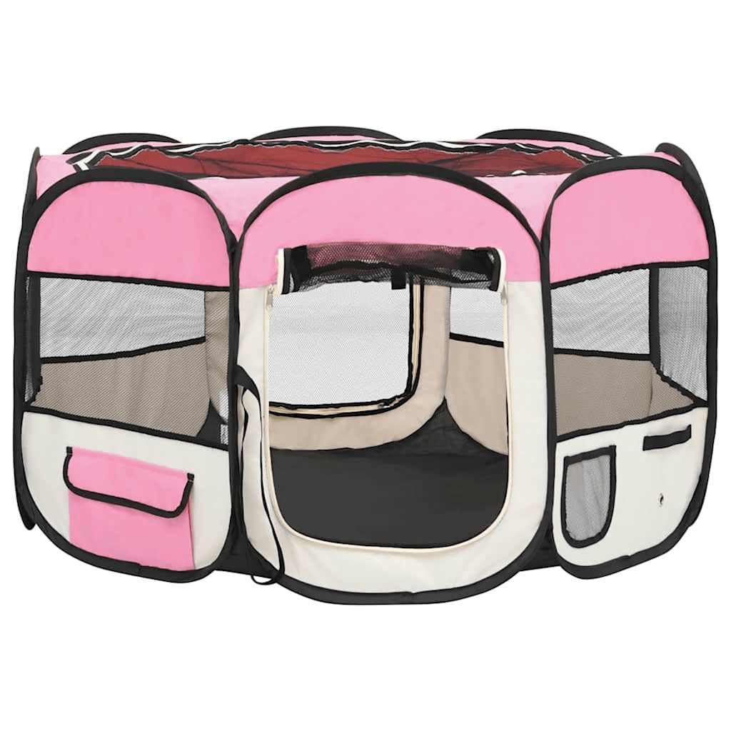 Box per cani, pieghevole, rosa, 110 x 110 x 58 cm, con borsa