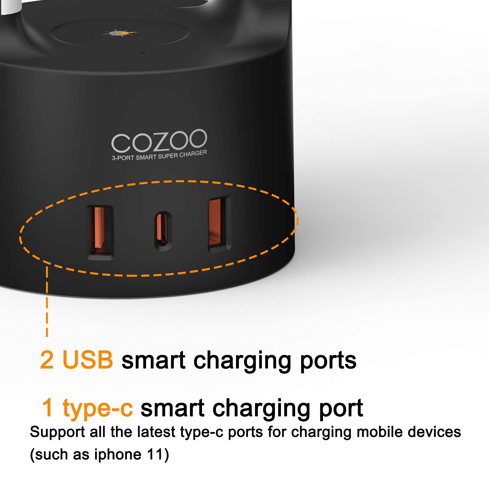 COZOO Luz nocturna RGB, lámpara táctil de mesita de noche con 2 puertos de carga USB y 1 puerto tipo C, luz LED RGB regulable de 3 vías, lámpara USB pequeña inteligente para dormitorio, sala de estar