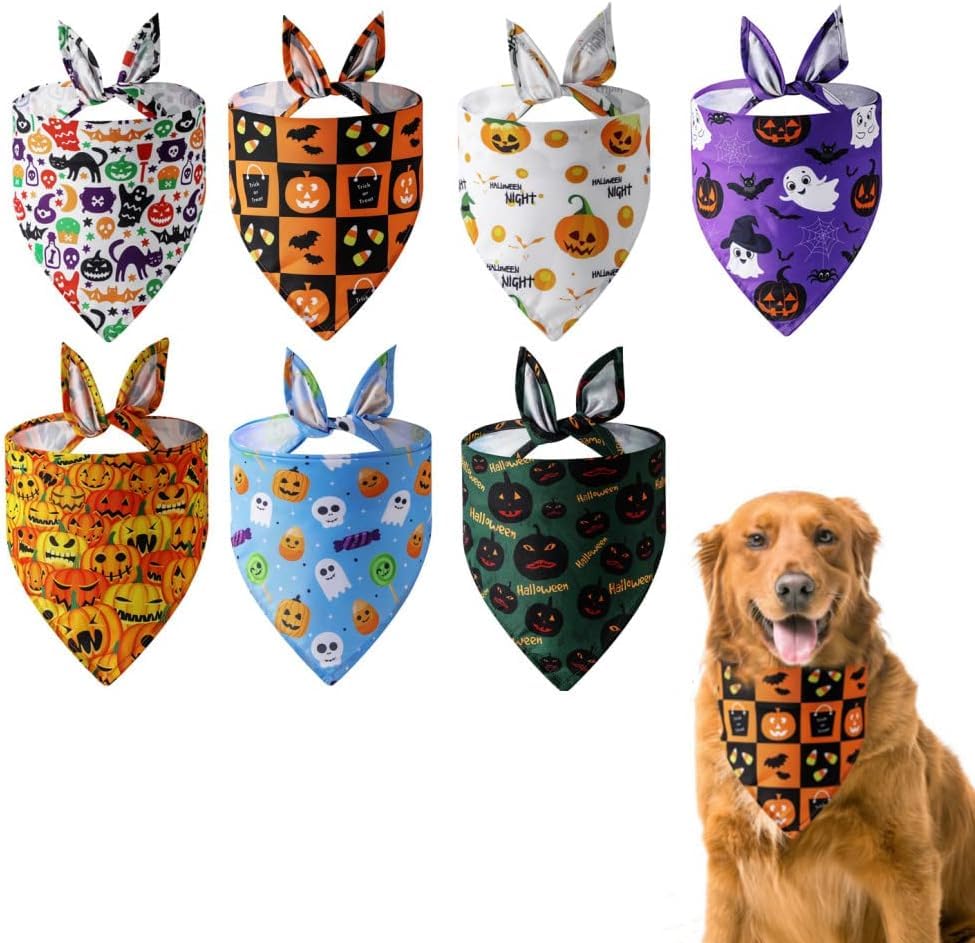Amazon.co.jp: ハロウィン 犬 バンダナ 7枚入 犬用 スカーフ