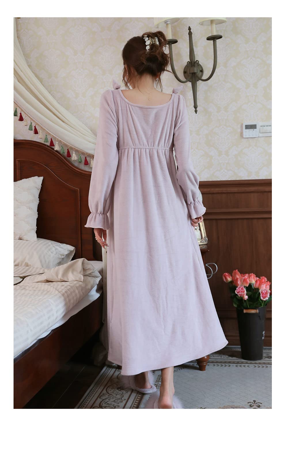 Nachthemd Damen,Damen-Nachthemden, Lila, Verdickter V-Ausschnitt, Schulterbogen, Sexy Charme, Schlafhemd, Weiches, Bequemes, Langärmliges Nachthemd, Loungewear Für Damen, Mädchen, Pyjama-Party, W