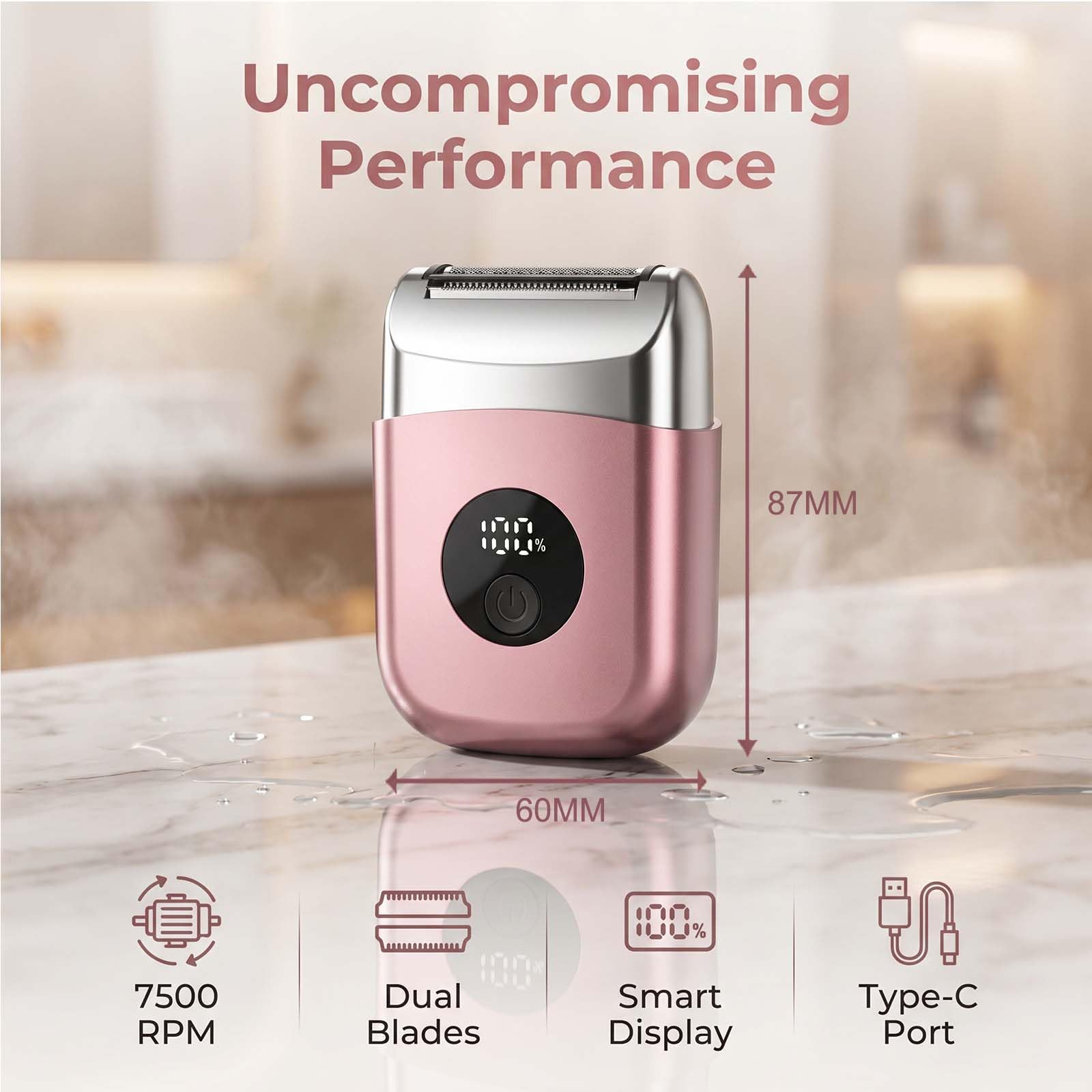 Afeitadora Mujer, Depiladora Electrica Mujer IPX7 Impermeable Wet & Dry, Depiladora Facial Mujer Portátil 7500 RPM con Pantalla LED y Bloqueo de Viaje para Bikini, Piernas, Axilas, Cuerpo