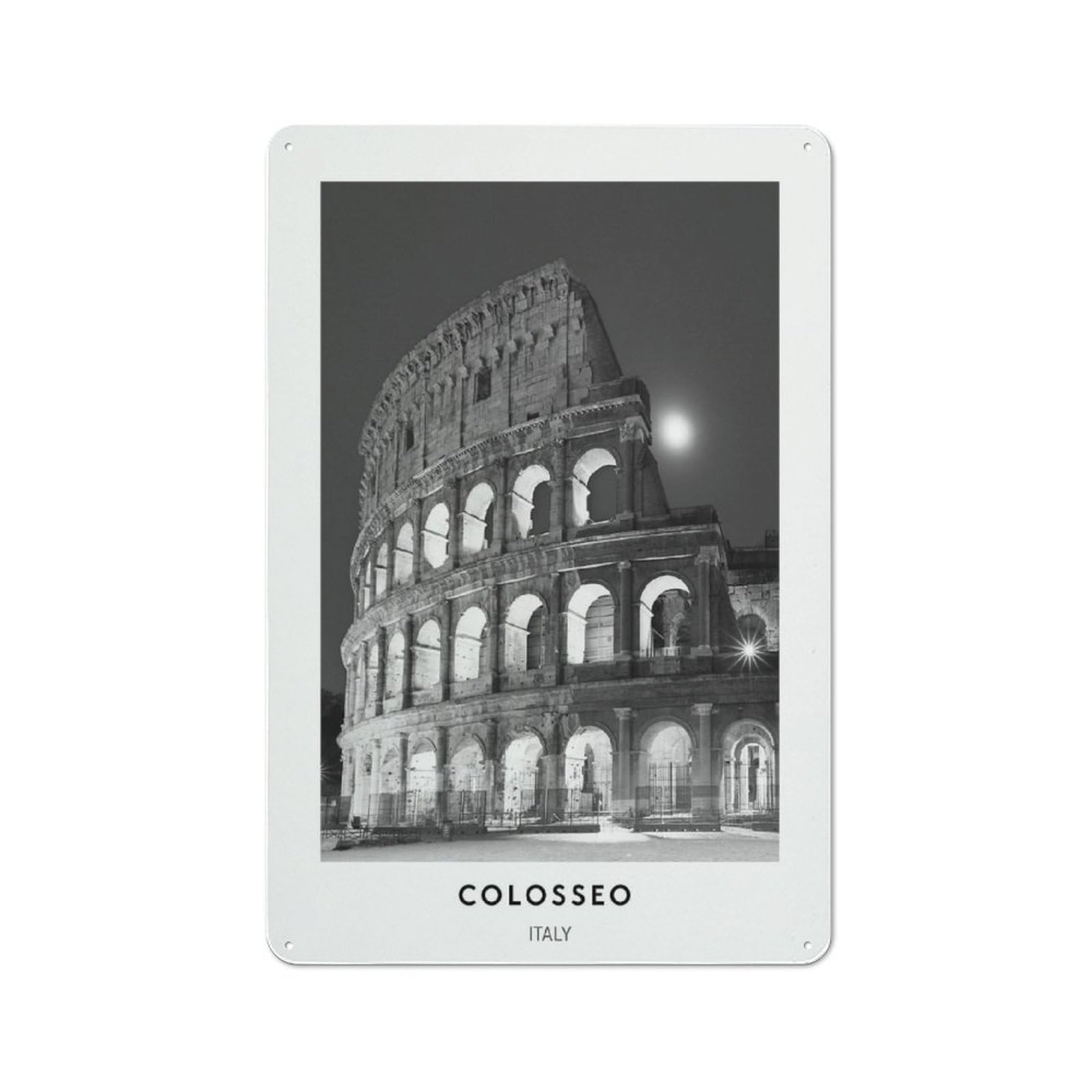 Junmoney Style-8 Colosseum Night View Rustic Metal Wall Sign 30X20cm For Workshop Wall, Suited To Makers And Diy Enthusiasts