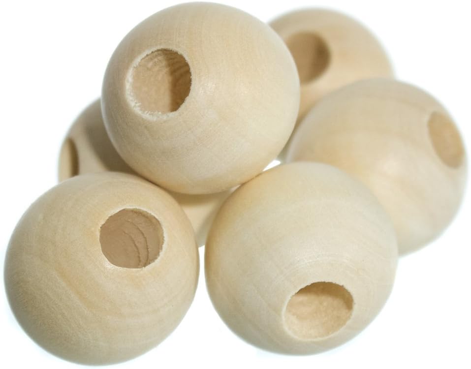 Unfinished 100% Natural Wooden Macramé Beads – Paint and Stain Ready (3/4 Inch Diameter X 7/16 Inch Hole, 50 Pack)
