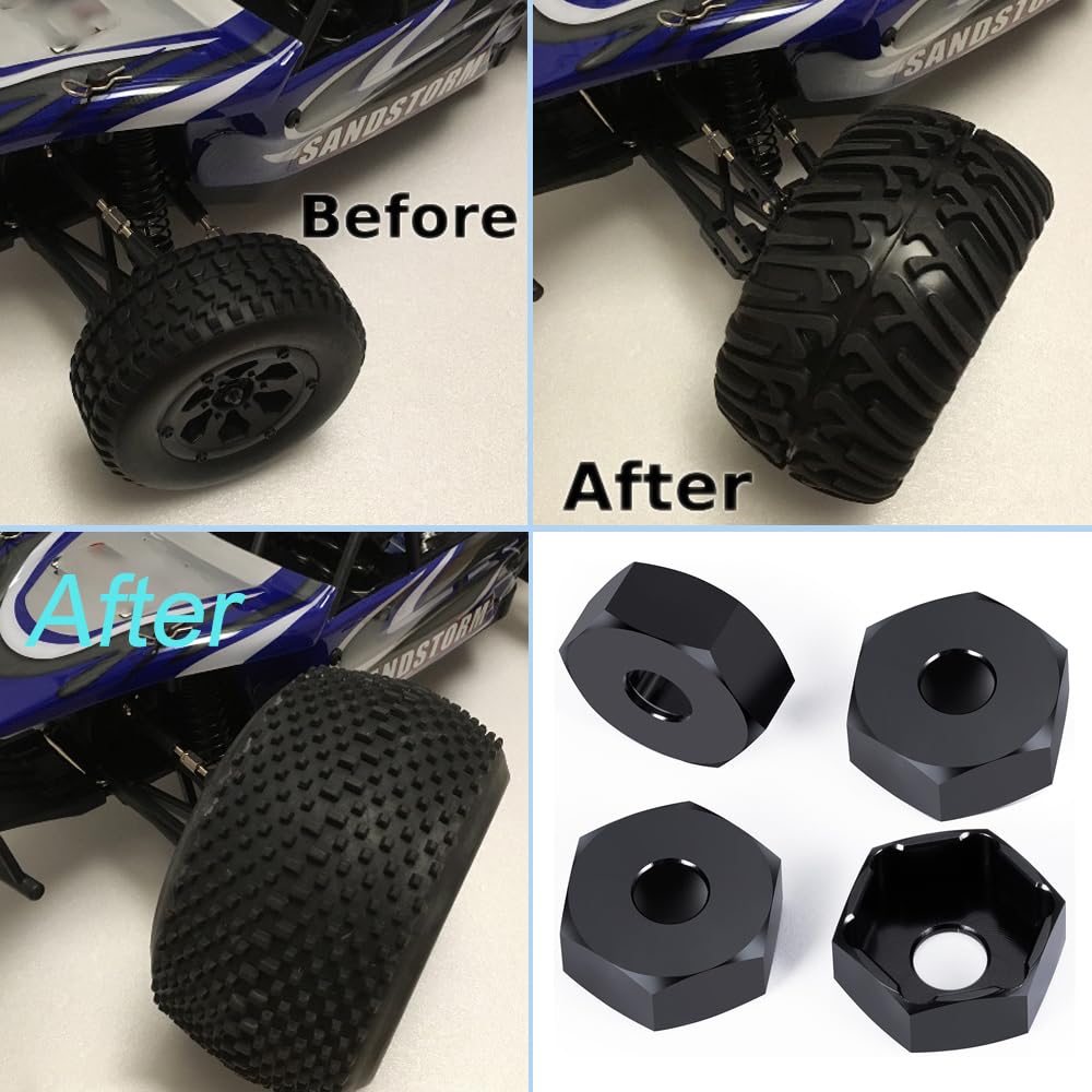 MORLORDY 4Pcs 12mm to 17mm CNC Wheel Hex Hub Adapter for 1/8 Typhon/Kraton/Outcast/Notorious RC Big Rock Crawler Off Road Monster Truck Upgrades Part