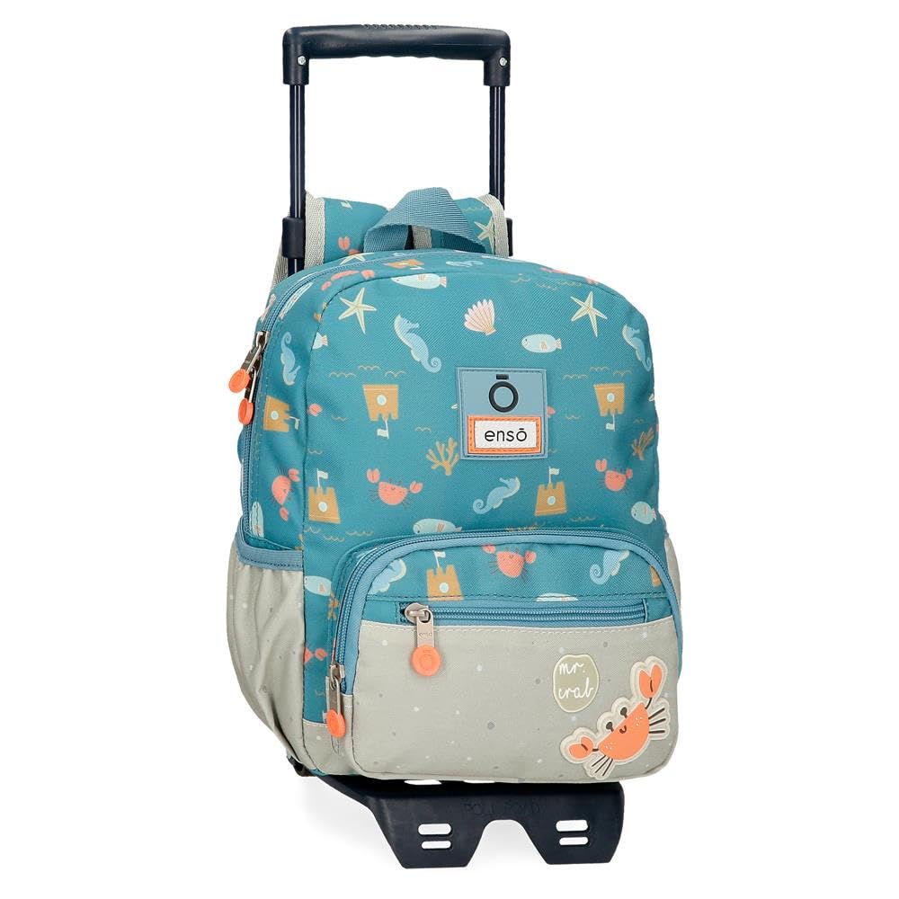 Enso Mr Crab, sac à dos pour enfants, sac à dos scolaire, en polyester, doubles roues pivotanti multidirectionnelles, multiples possibilités d'utilisation., blu, 23 x 28 x 10 cm, Zaino 28 + carrello