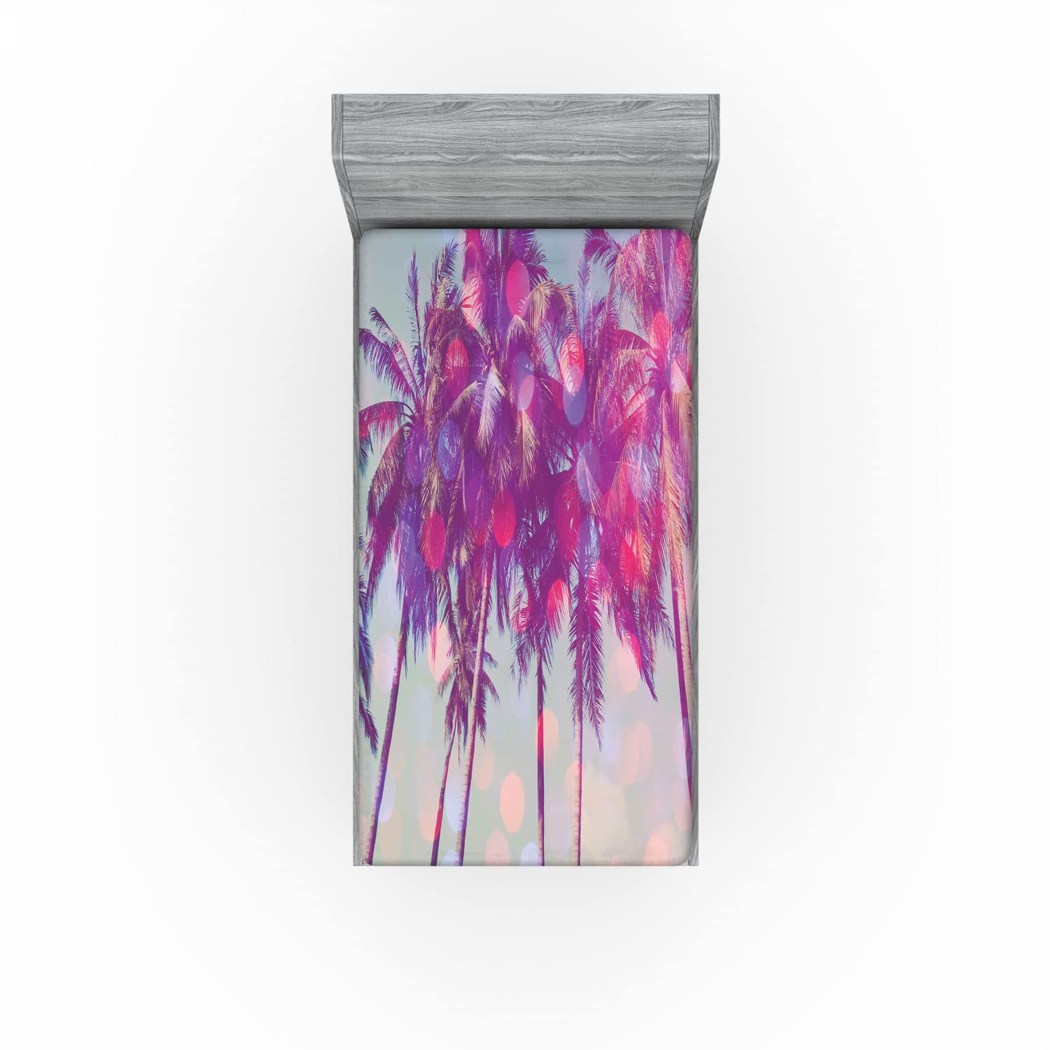 Ambesonne Nature 2 Pack Fitted Sheet, Hawaiian Tropic Palms, Bed Cover All-Round Elastic Deep Pockets 2 Pieces, Package Contains 2 Twin Size Fitted Sheets, Fuchsia Purple