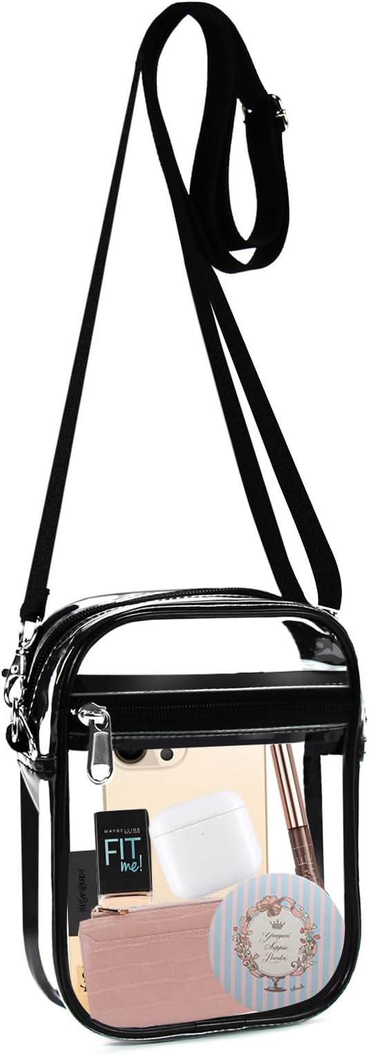 Clear Crossbody Purse Bag, Clear Bag Stadium Approved with Front Pocket for Concerts Sports Festivals