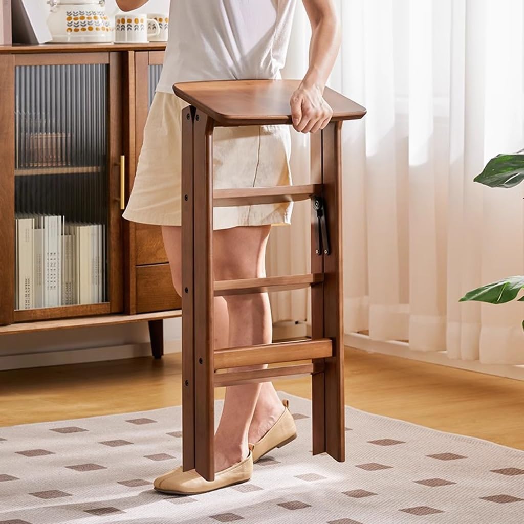 WIGSELBL Escabeau pliant en bois à 3 marches, tabouret de rangement en bois 2-en-1 avec étagère à fleurs pour la cuisine de la maison, escabeau antidérapant portable (quatre marches)