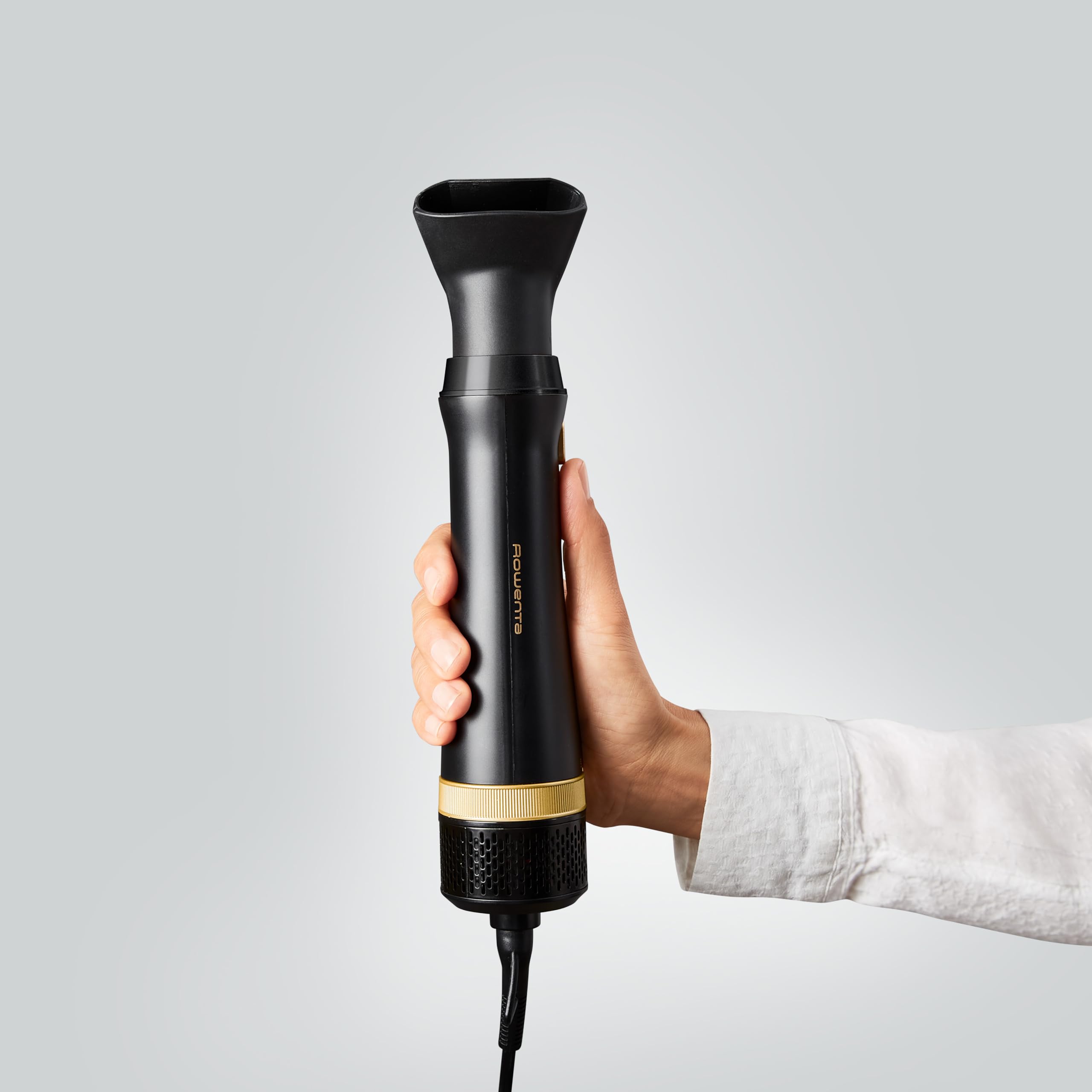 Rowenta Express Style 4-in-1 Warmluftbürste, 4 Aufsätze, keramikbeschichtet | Care-Einstellung, Airflow-Technologie, kühle Spitze, Verriegelungs- und Entriegelungstaste, Schwarz/Gold, CF6330F0