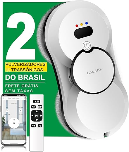 Lilin Robô Limpa Vidros HCR10 Bivolt, Robô de Limpeza de Janelas com Bivolt, Pulverizador ultrassónico de bico duplo com sensor de gota e sensor de...