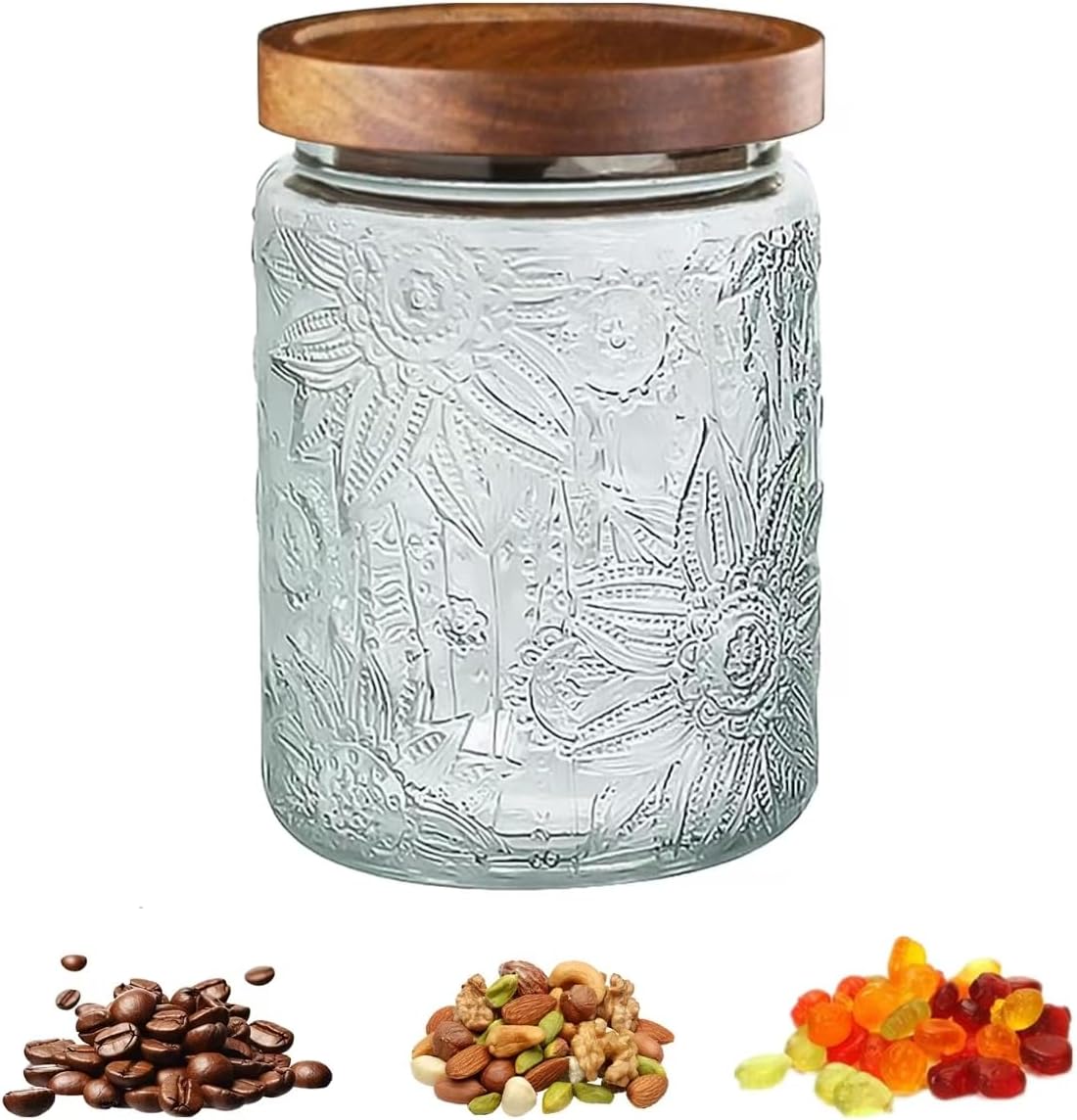6-Pack 24 OZ Vintage Glass Jar with Lid, Airtight Food Storage Canisters with Bamboo for Kitchen Counter Pantry, Ideal for Coffee, Candy, Tea, Oats, Sugar, Cookies Decorative Jars