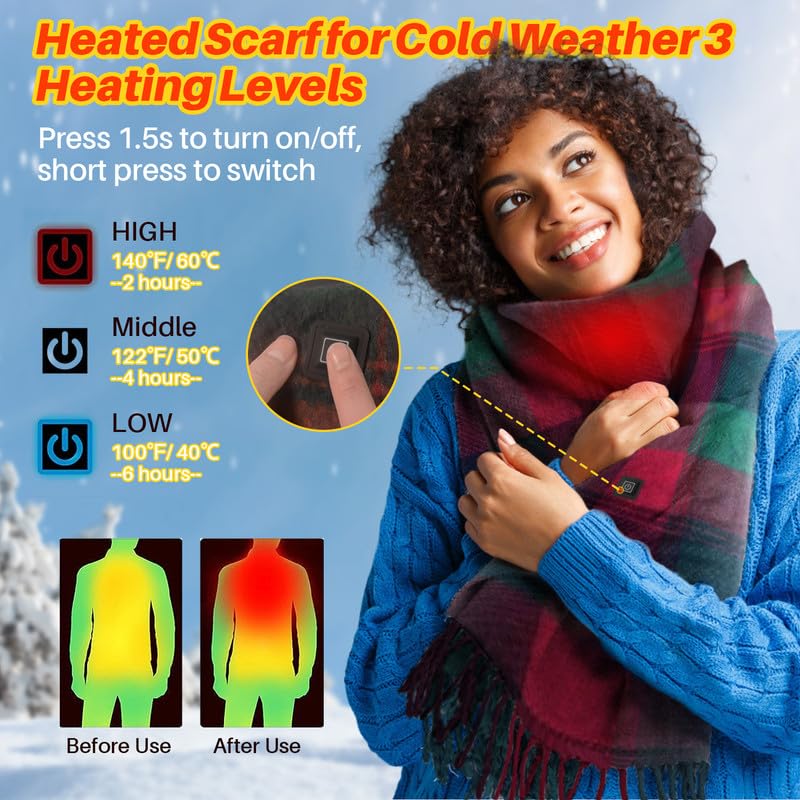 Heated Scarf for Women Rechargeable, Neck Electric Heating Pad for Men, Soft Winter Scarves with 5000mAh Battery, Unisex USB Cordless Heated Neck Scarf2
