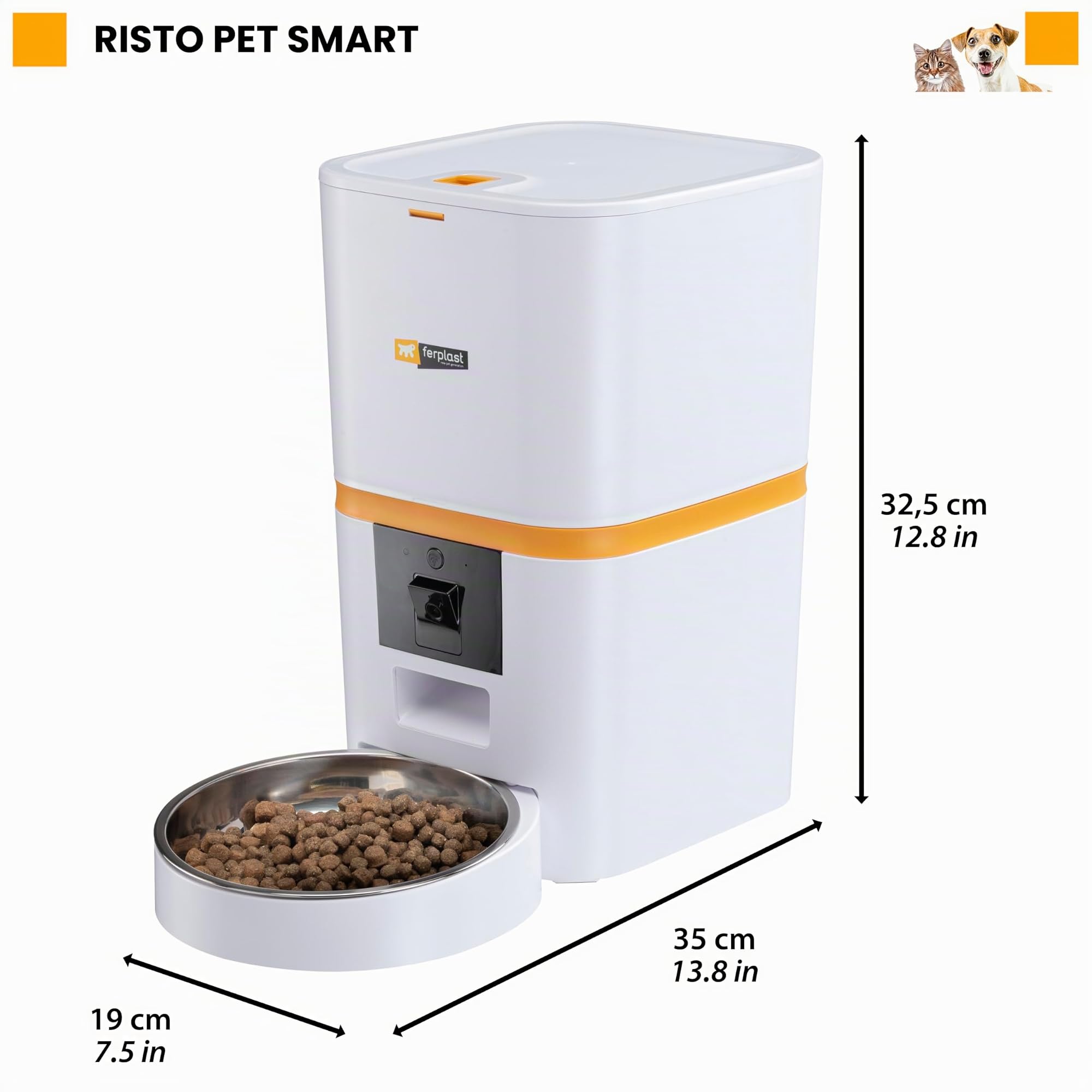 Ferplast Comedero Gato Automatico Risto Pet Smart Dispensador Comida Gatos, Comedero Perro Automatico, WiFi, 6 L, Control vía App, Cámara de Visión Nocturna, Micrófono, Cuenco de Acero Inoxidable