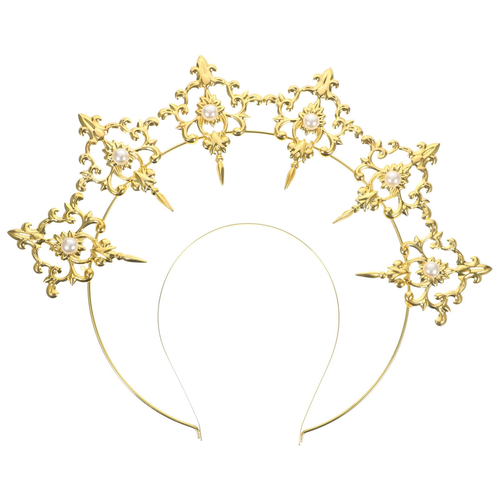 FOMIYES Gold Halo Headpiece Goddess Headband Metal Greek Crown Mary Headdress Angel Tiara for Bridal Wedding Halloween Prom Festival Bridesmaid Costmue Hair Accessories
