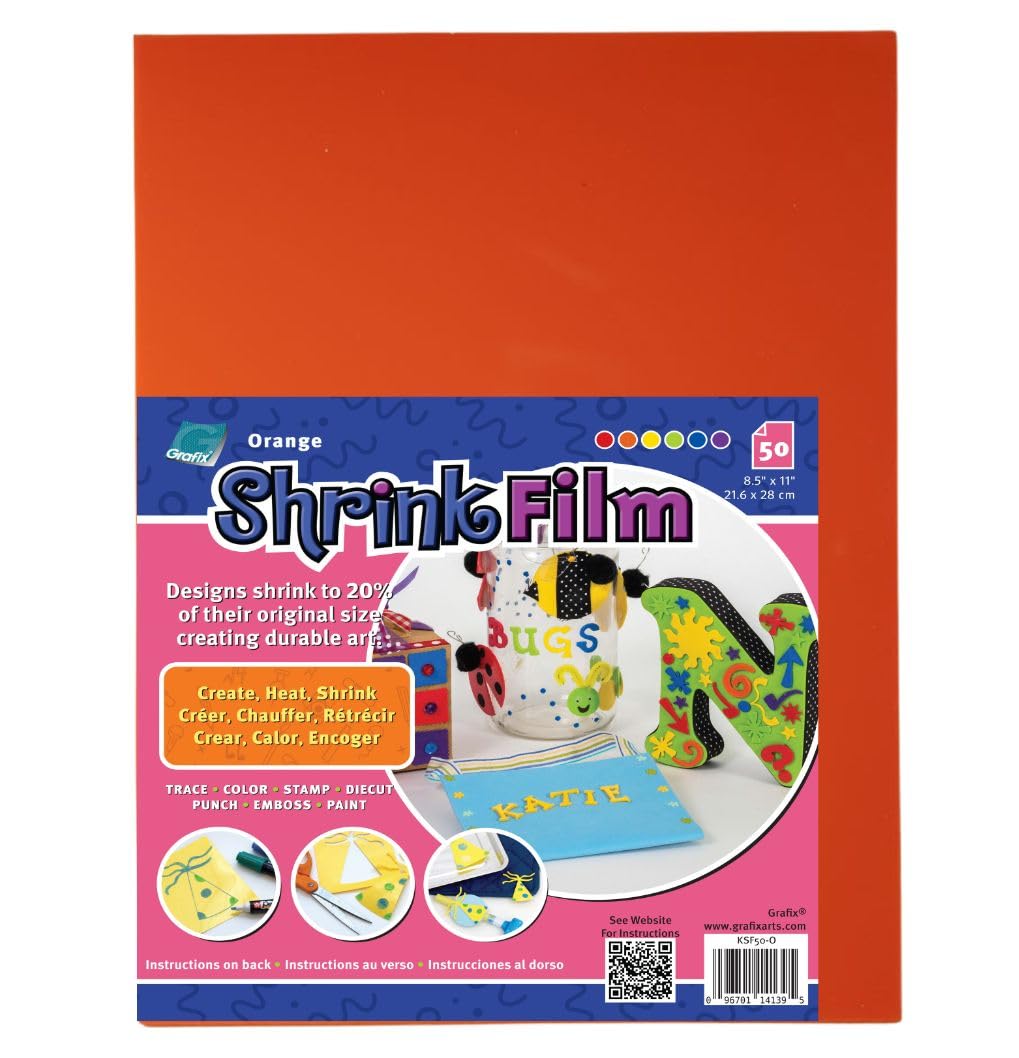 Grafix Shrink Film, Orange Opaque, 8.5 x 11 in, Pack of 50
