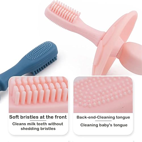 Vista 8 de Cepillo de dientes para niños pequeños de 1 a 2 años, cepillo de dientes para bebés de 6 a 12 meses, cepillo de dientes para bebés con 6 cerdas Verde