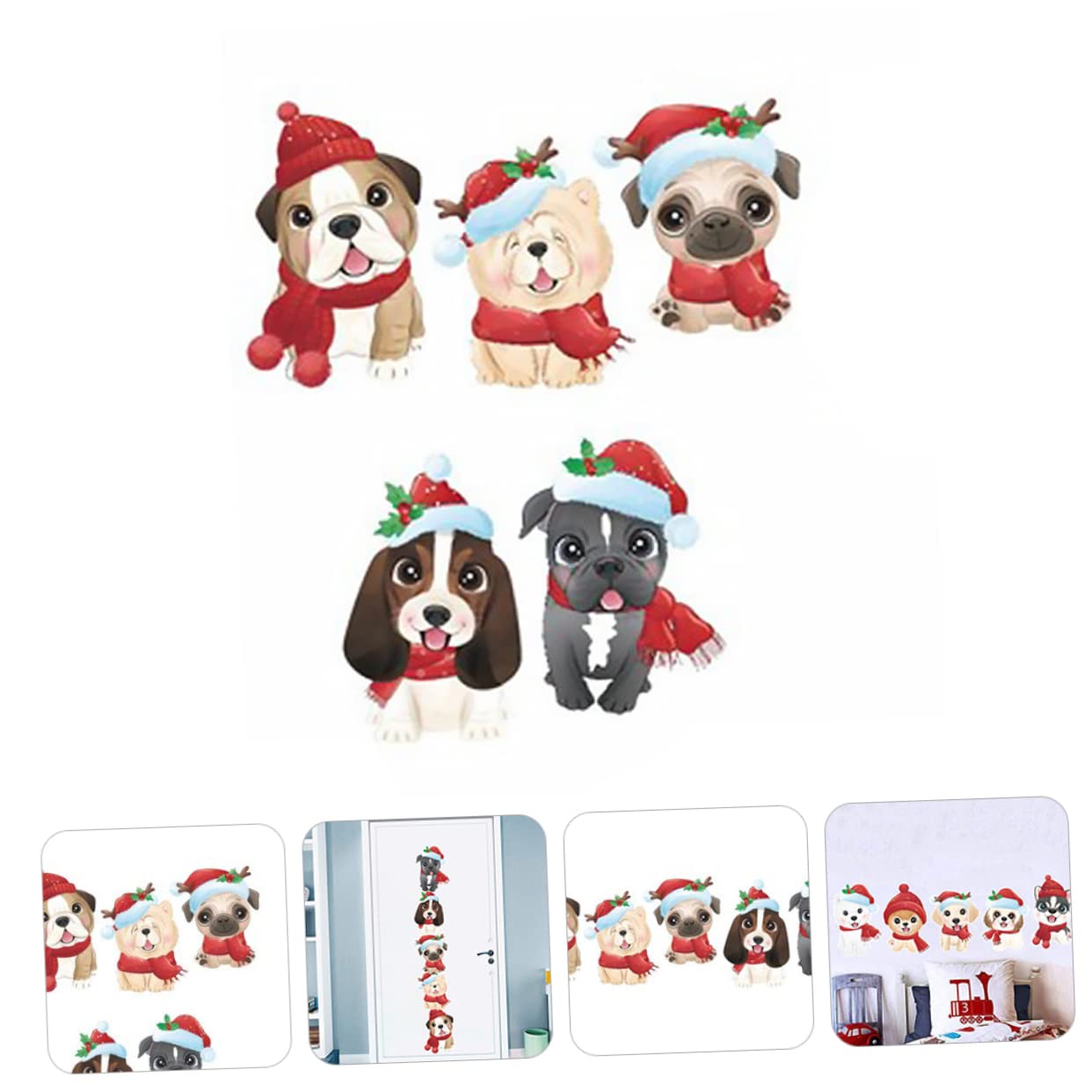 POPETPOP 5 Fogli Vetrofanie natalizie Natale arredamento della camera dei adesivi murali cane cartone animato decorazione per casa adesivo da parete natalizio Adesivi rimovibili pvc