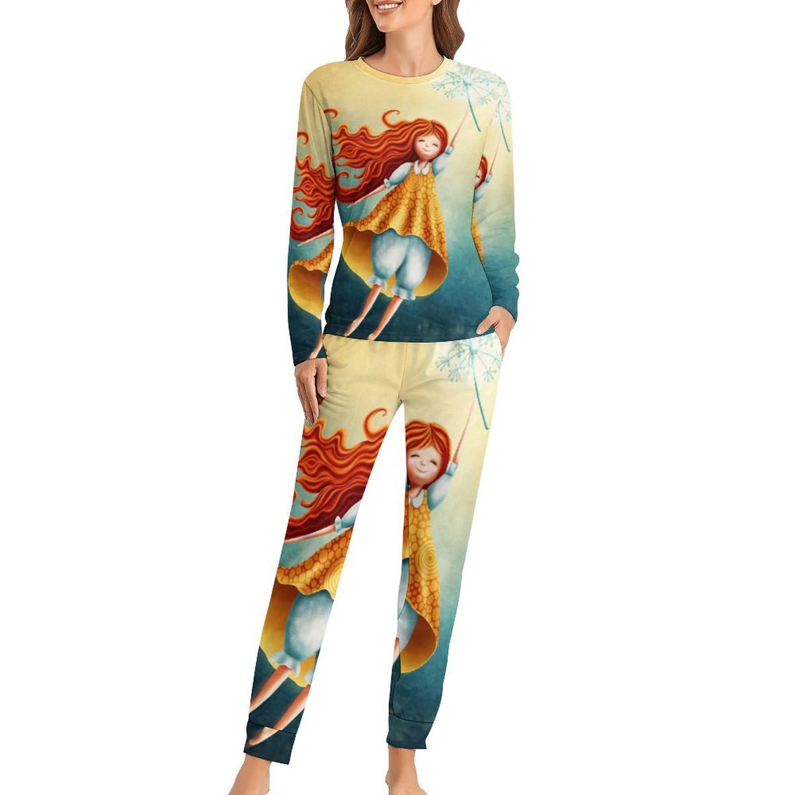 Mädchen Damen Schlafanzug Lange Pyjama Set Zweiteiliger Nachtwäsche Langarm Hausanzug Sleepwear