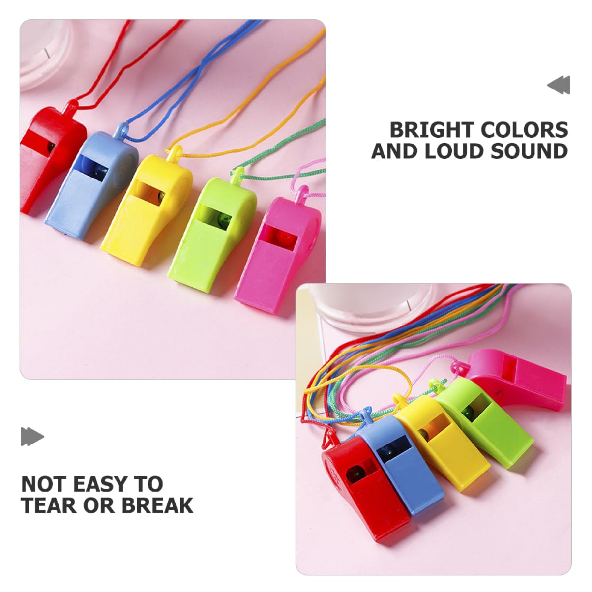 Totority 100Pcs Cute Plastic Whistles Multi Use Party Favors for Loud Sound Whistles for Sports Referee Training and Whistles for Festivals and Events