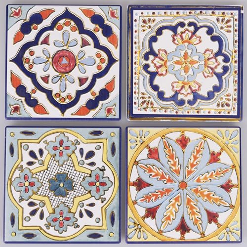 Set 4 mattonelle decorative Yucatan; In ceramica