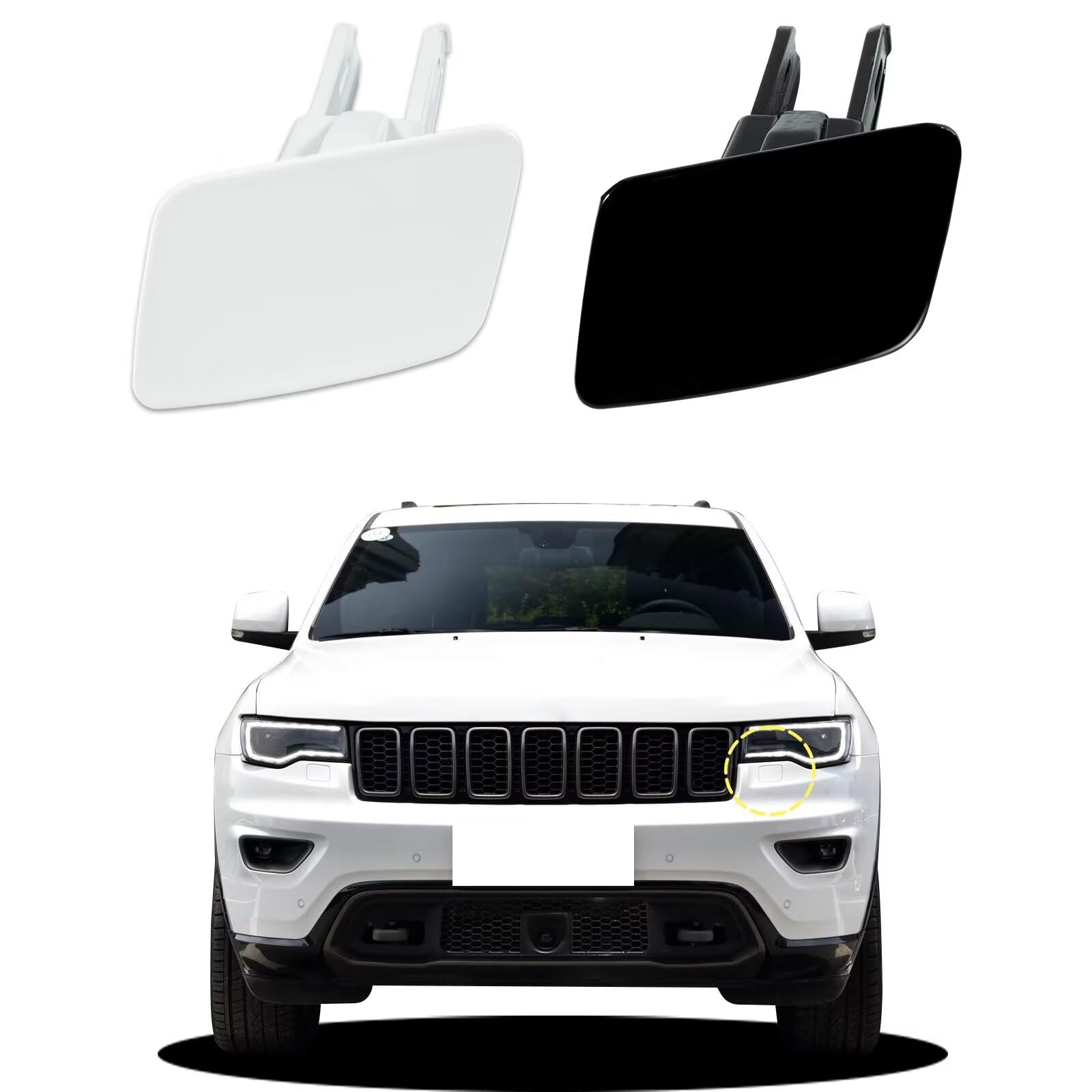 Goholy Car Front Bumper Headlight Washer Cover Compatible with Jeep Grand Cherokee 2016 2017 2018 2019 2020 2021 5XL50TZZAA 5XL51TZZAA Water Spray Cover White Left Driver Side