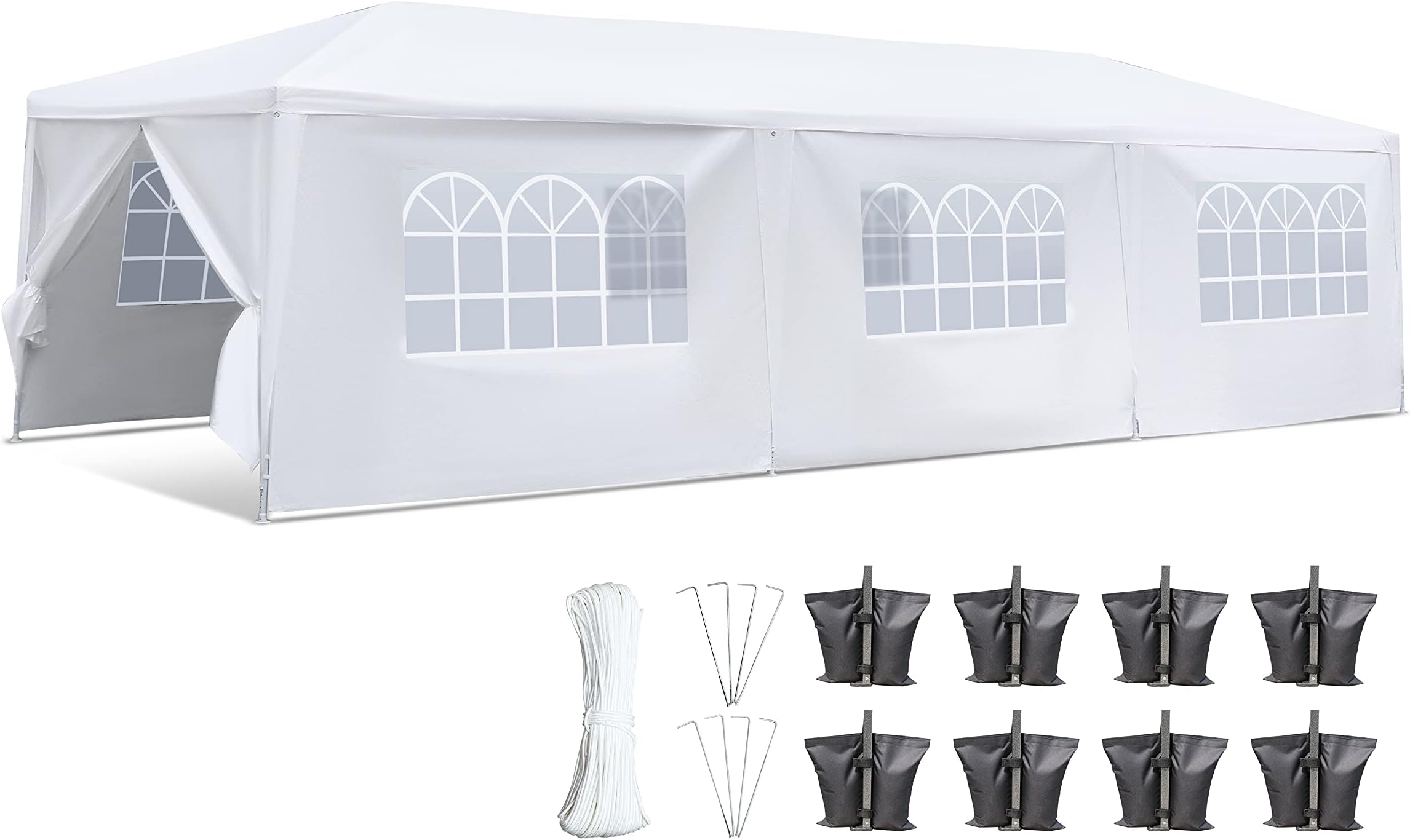 Pop Up Canopy Tent 10x30 - Portable Commercial Instant Shelter Foldable/Collapsible Sun Shade Canopy Pop Up Tent w/ 4 Walls, Waterproof Tent Top - 8 Sand Bag & 8 Stake & Ropes - SereneLife SLTET30