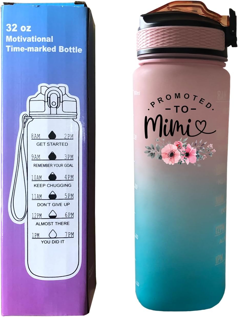 Promoted To Mimi 32 OZ Motivational Water Bottle Time Marker Straw image 3