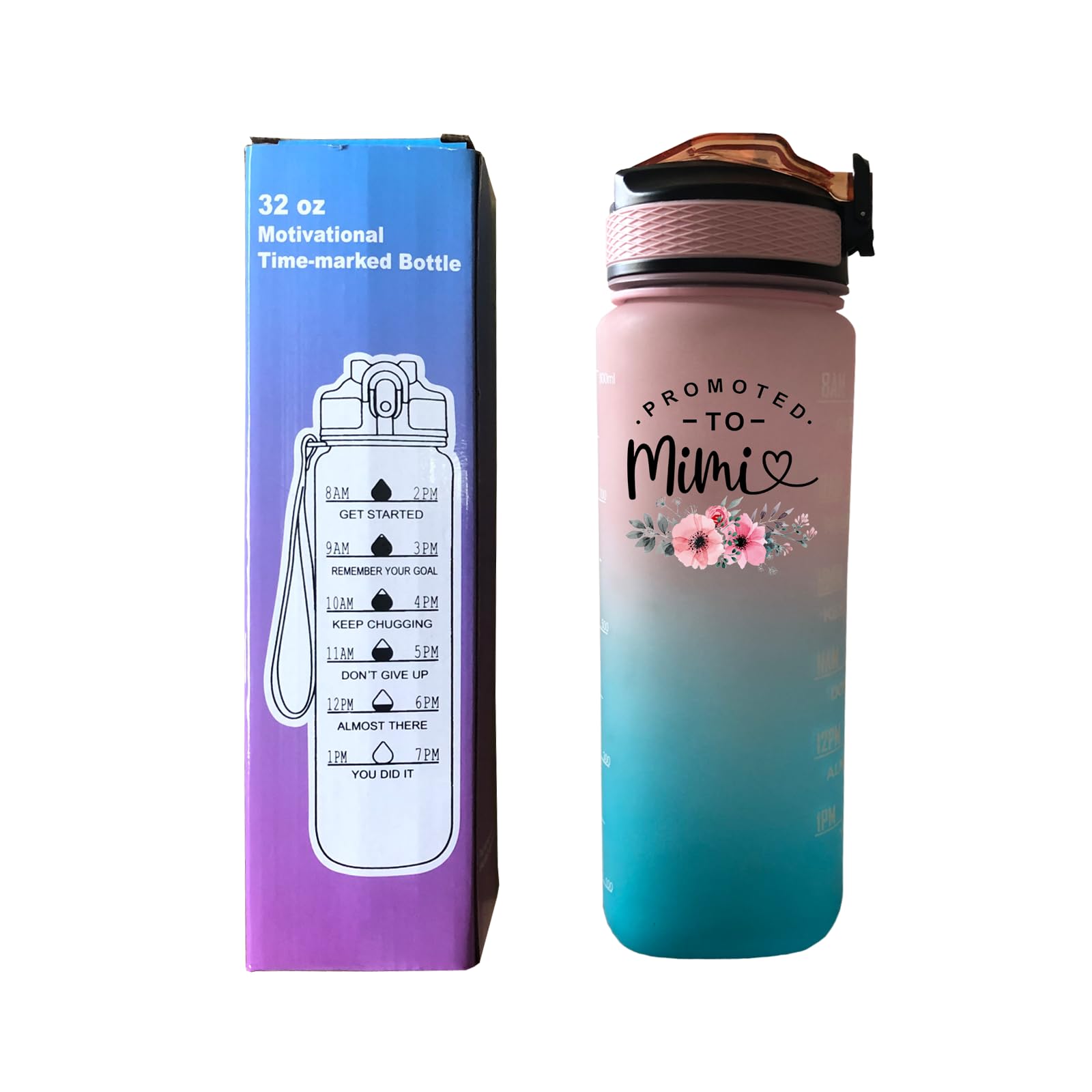 Motivierende Wasserflasche mit Zeitmarkierung und Strohhalm, BPA-frei, auslaufsicher, Tritan-Flasche mit Tragegurt, für Fitness, Fitnessstudio, Outdoor, Reisen, sorgt für tägliche