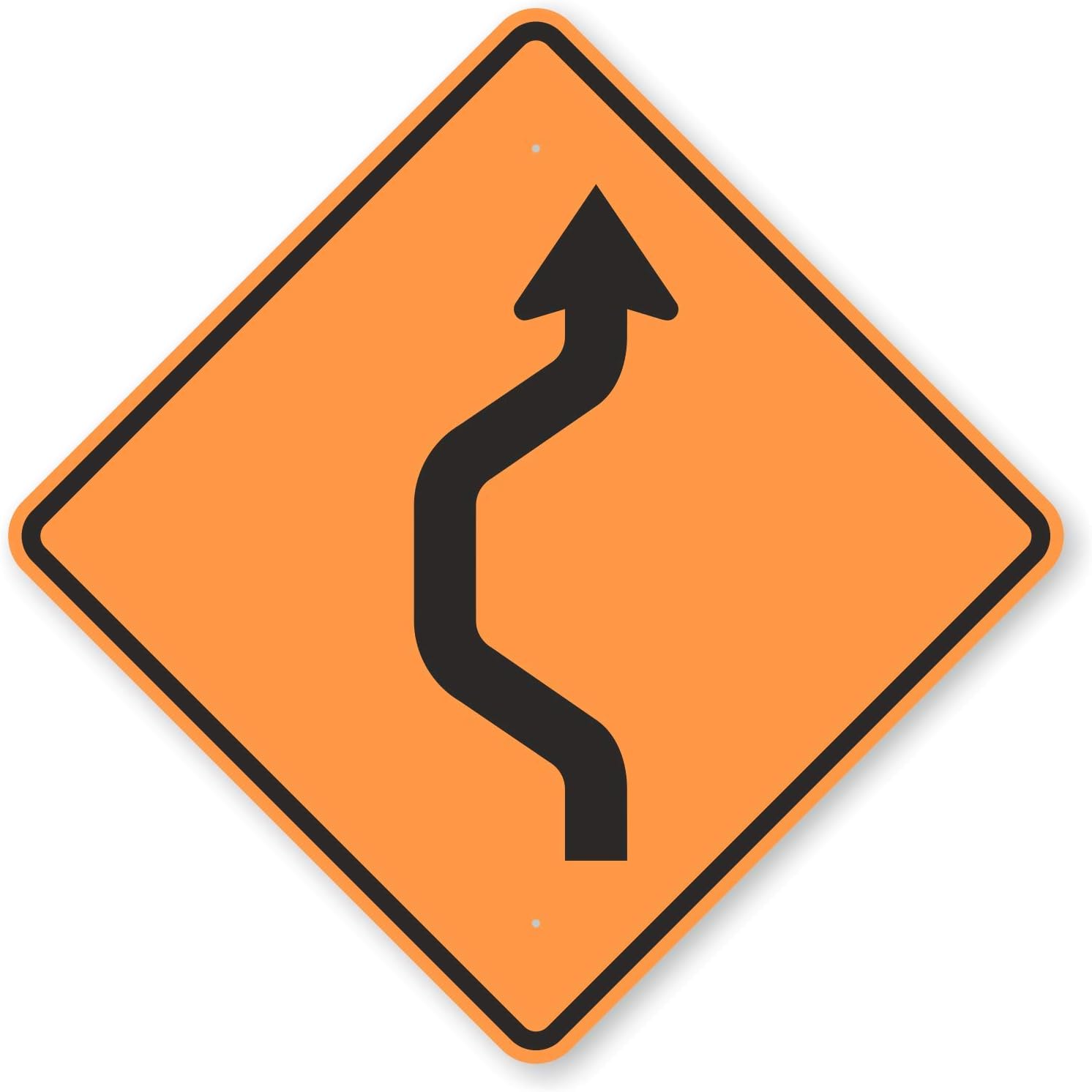 SmartSign "Left Double Reverse Curve - 1 Lane" MUTCD Compliant Sign | 36" x 36" 3M Fluorescent Diamond Grade Reflective Aluminum, Made in USA