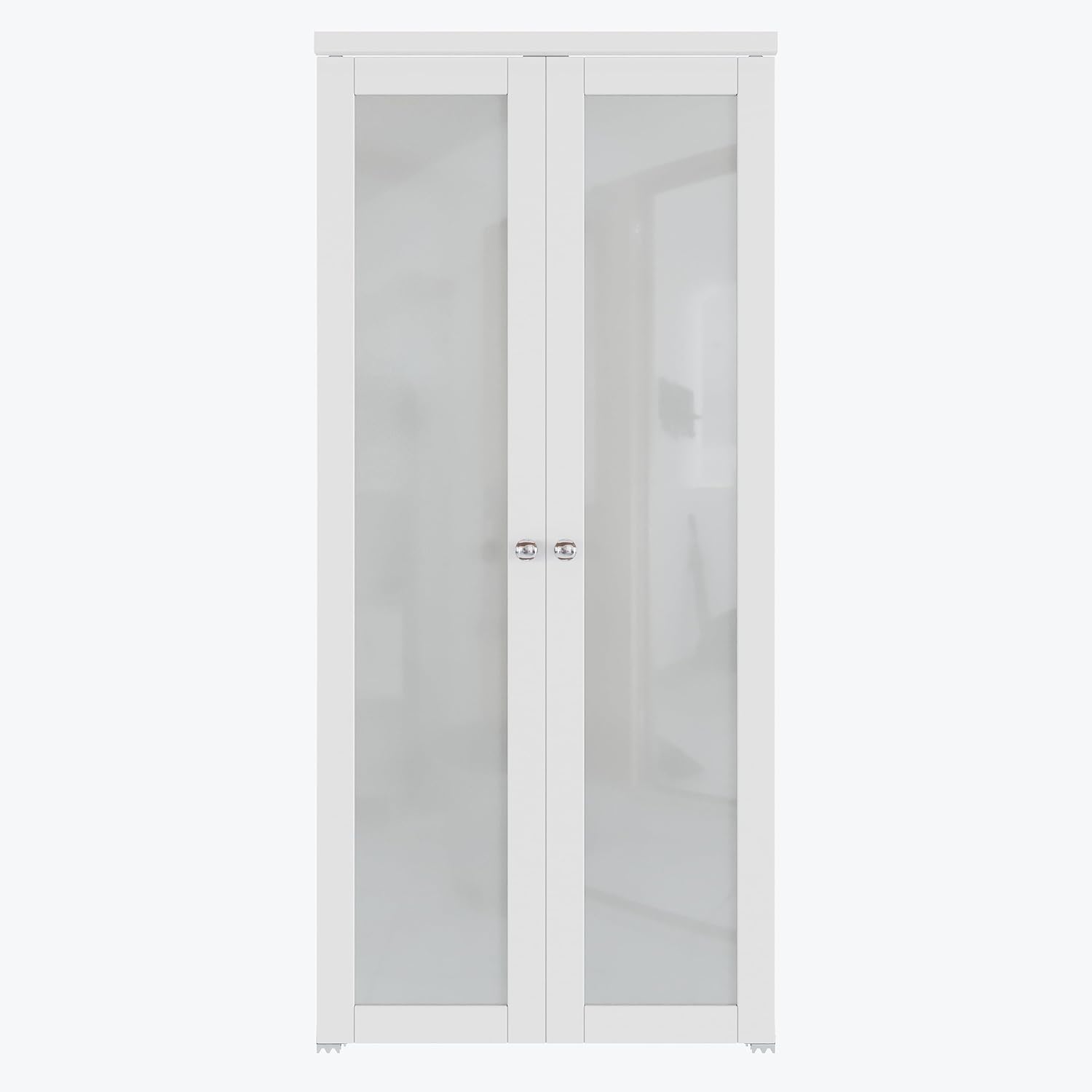 French Pivot Door for 36" x 80" Opening, Double Frosted Glass Door Panels with Pivot Hardware, Swing Doors for Pantry/Laundry/Storage Room, White, Water&Scratch-Resistance Surface, Easy Install