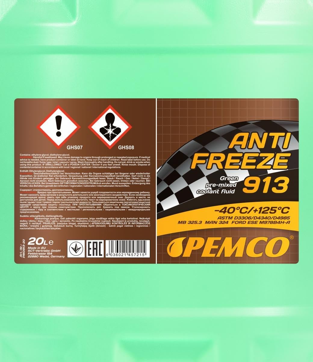 Radiateur antigel 913 g11 à jusqu'à -40 °c vert pemco 20 l