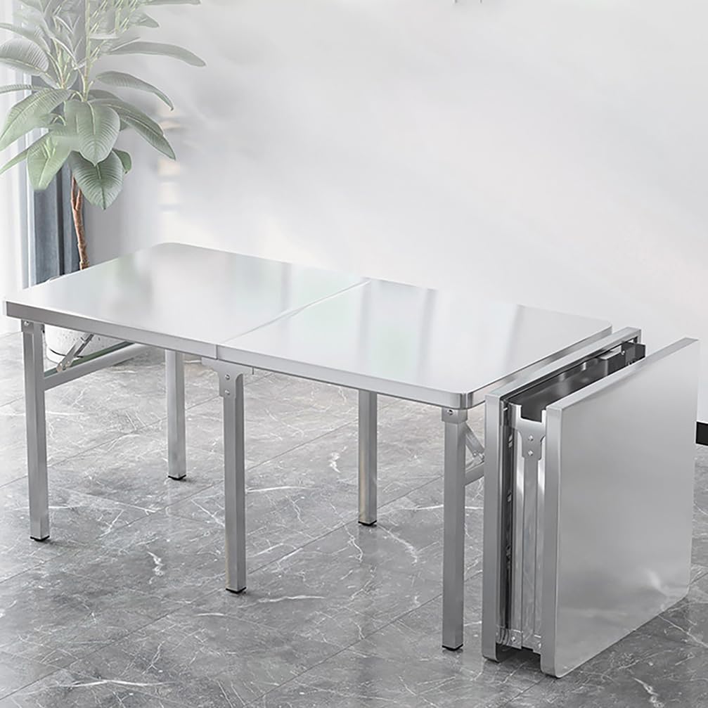 Tavolino da Barbecue da 180Cm Tavoli Pieghevoli Multiuso in Acciaio Inossidabile Tavolo da Pranzo Cucine Professionali Banco Lavoro Rettangolare per Esterni, Garage,Argento,L150*H73*W50