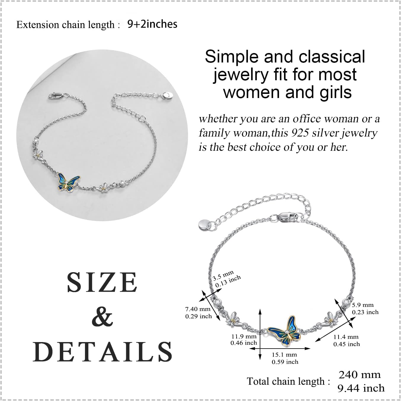 YAFEINI Ankle Bracelets for Women Sterling Silver Mermaid Turtle Ladybug Butterfly Moon Star Pineapple Anklet Link Chain Anklets Jewelry Gifts for Women - Image 3