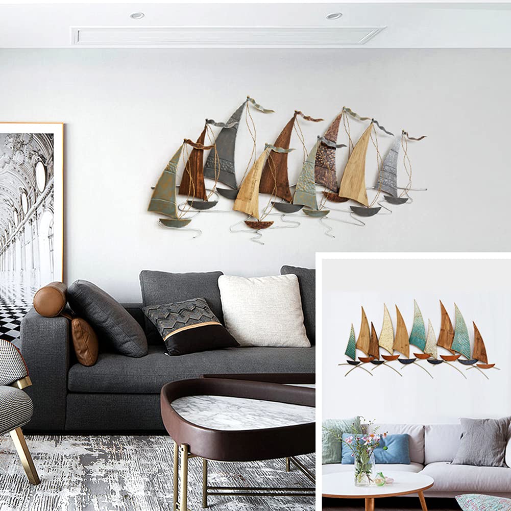 Decorazione Murale Decorazione Da Parete Per Barca A Vela Costiera, Arte Da Parete Per Nave Nautica In Metallo, Decorazione Da Parete Per Spiaggia In Metallo, Scultura Da Parete Nautica Appesa A Paret