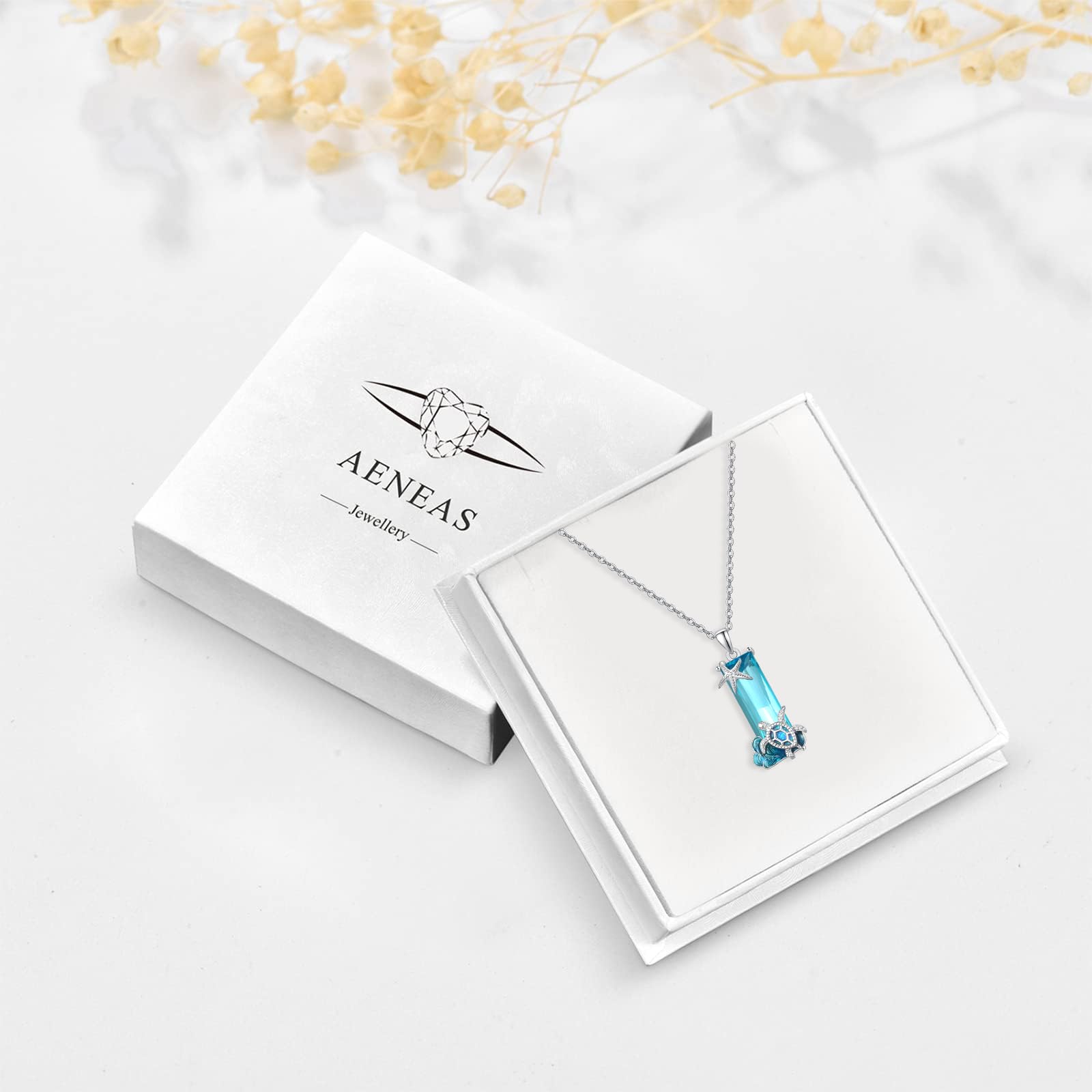 AENEAS Collar de tortuga para mujer, plata de ley 925, cristal azul, estrella de mar, regalo de joyería para mujeres, amantes del mar, esposa, les encanta