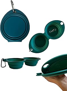 Collapsible 2 in 1 Dog Travel Bowls, Travel Dog Bowls for Camping, Hiking Dog Park, Easy to Store, BPA Free, Two in one Bowl, Double Bowl, Water and Food Bowls, Foldable Travel Bowls,Hunter Green