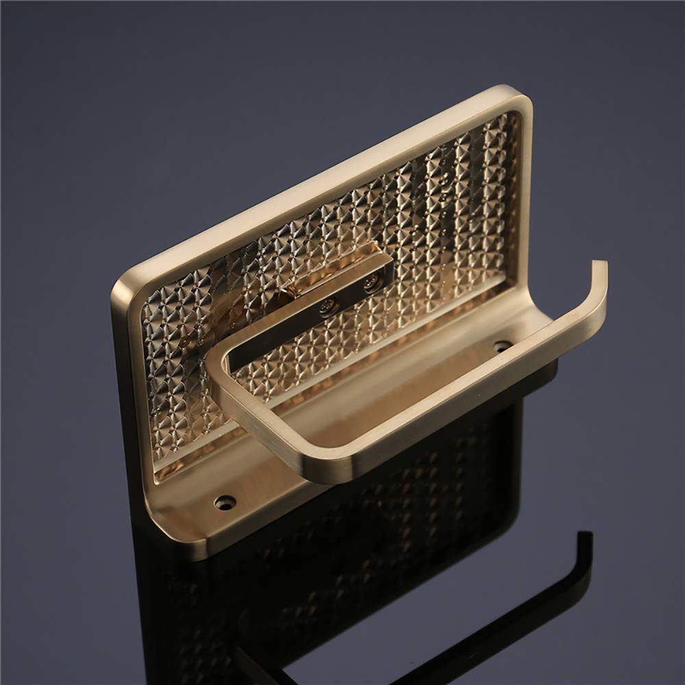 Portarrollos para Papel Higiénico de Pared con Teléfono Estante Aleación de Zinc Porta Rollos de Papel Higienico, Portarrollos Baño para Cocina y Baño, Oro Cepillado