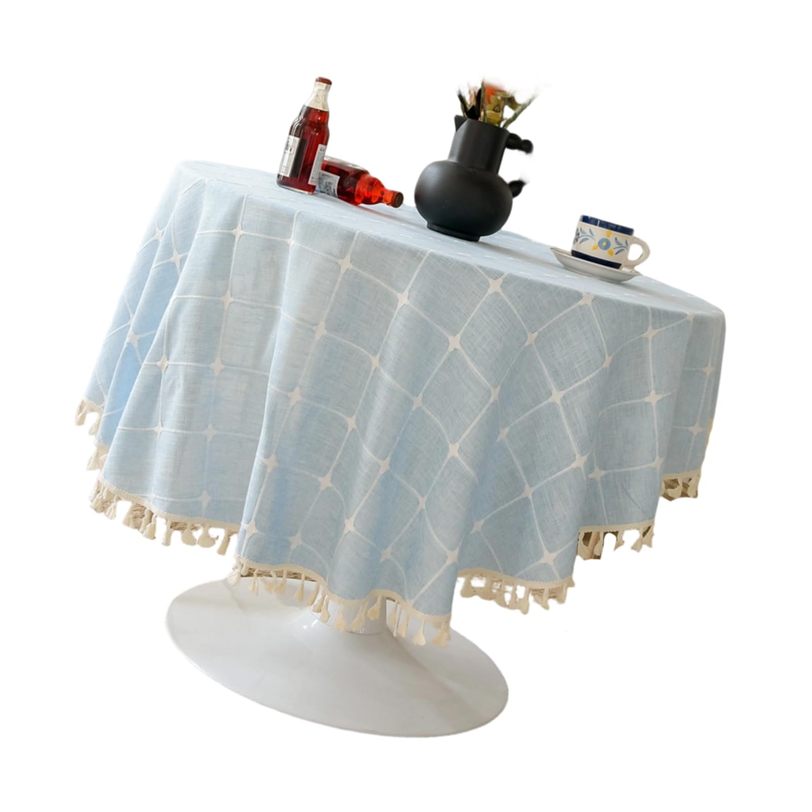 Tsophreniq Simple Round Tablecloth Polyester Cotton Blend Against Slip Design Multiple Dyes for Various Uses Multiple Cotton Tablecloth