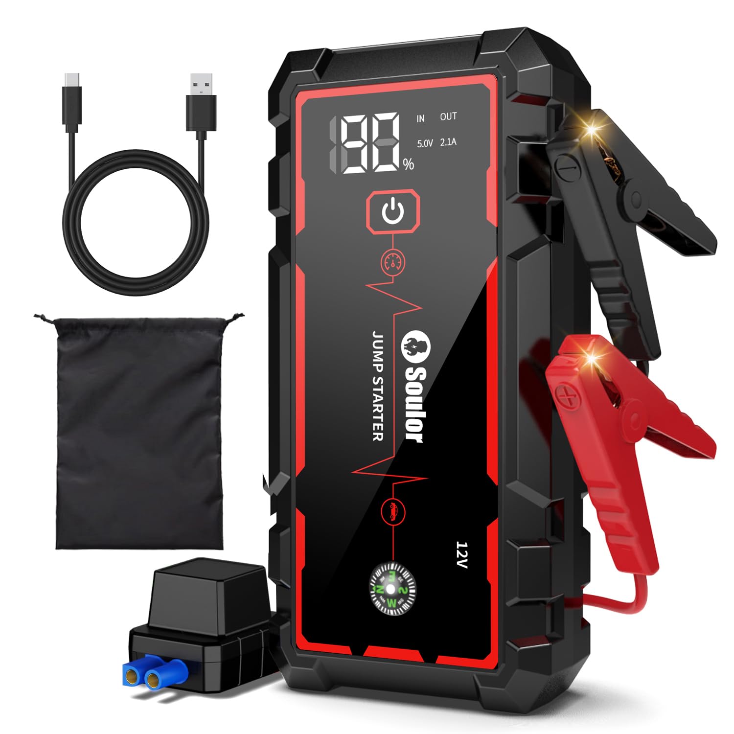 5000A Jump Starter Car Jumper Starter Portable Battery Booster Pack Jump Box with LED Display LED Light and