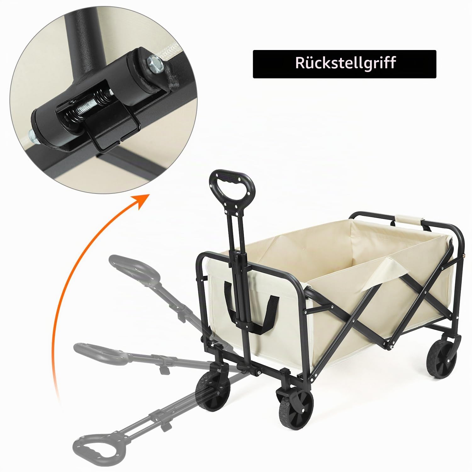 QWORK® Faltbarer Bollerwagen zum Campen, Strandwagen Transportwagen mit Verstellbarem Griff und Seitentasche, Belastung bis 80KG