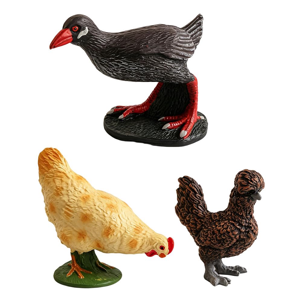 Jehoshaphat 3Pcs Polish Chicken Decorative Figurine Realistic Poultry Model Hen Sculpture with Rice Pecking Posture for Farm Scene Layout Micro Landscape Ornament
