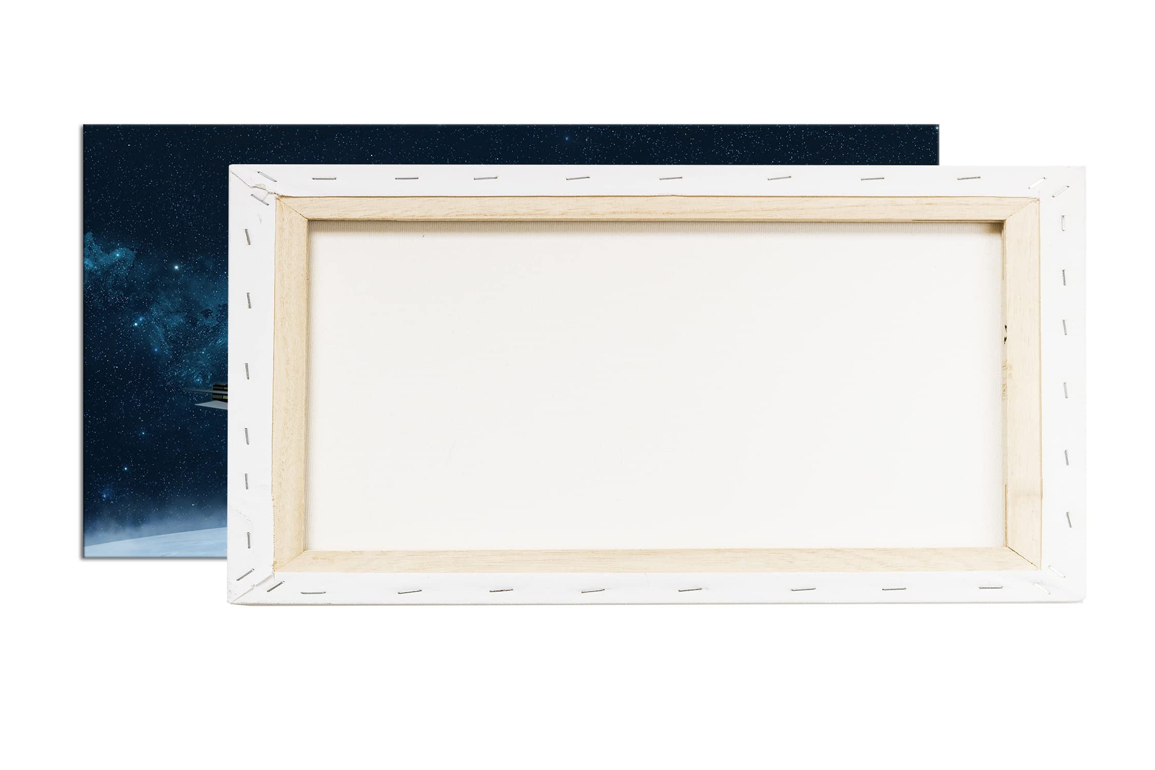 Impressionnant vaisseau spatial dans l'univers panoramique 80 x 40 cm Impression numérique de qualité supérieure avec cadre en bois