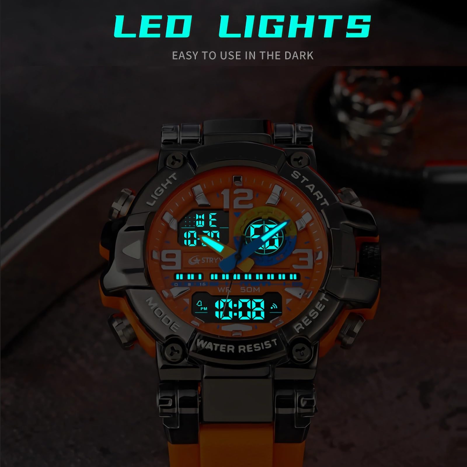Orologio Sportivo Digitale da Uomo, Colorato e Alla Moda, Impermeabile | Cinturino in silicone, lente in vetro, impermeabile fino a 50 m, movimento digitale giapponese, quadrante grande