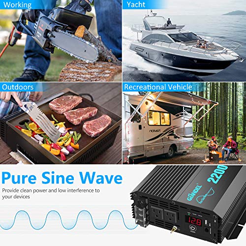 Pure Sine Wave Power Inverter 2200Watt DC 12volt to AC 120volt with Dual AC Outlets and 2.4A USB Port & LED Display Remote Controller for RV Trucks Boats and Emergency【3 Years Warranty】 - Thumbnail 4