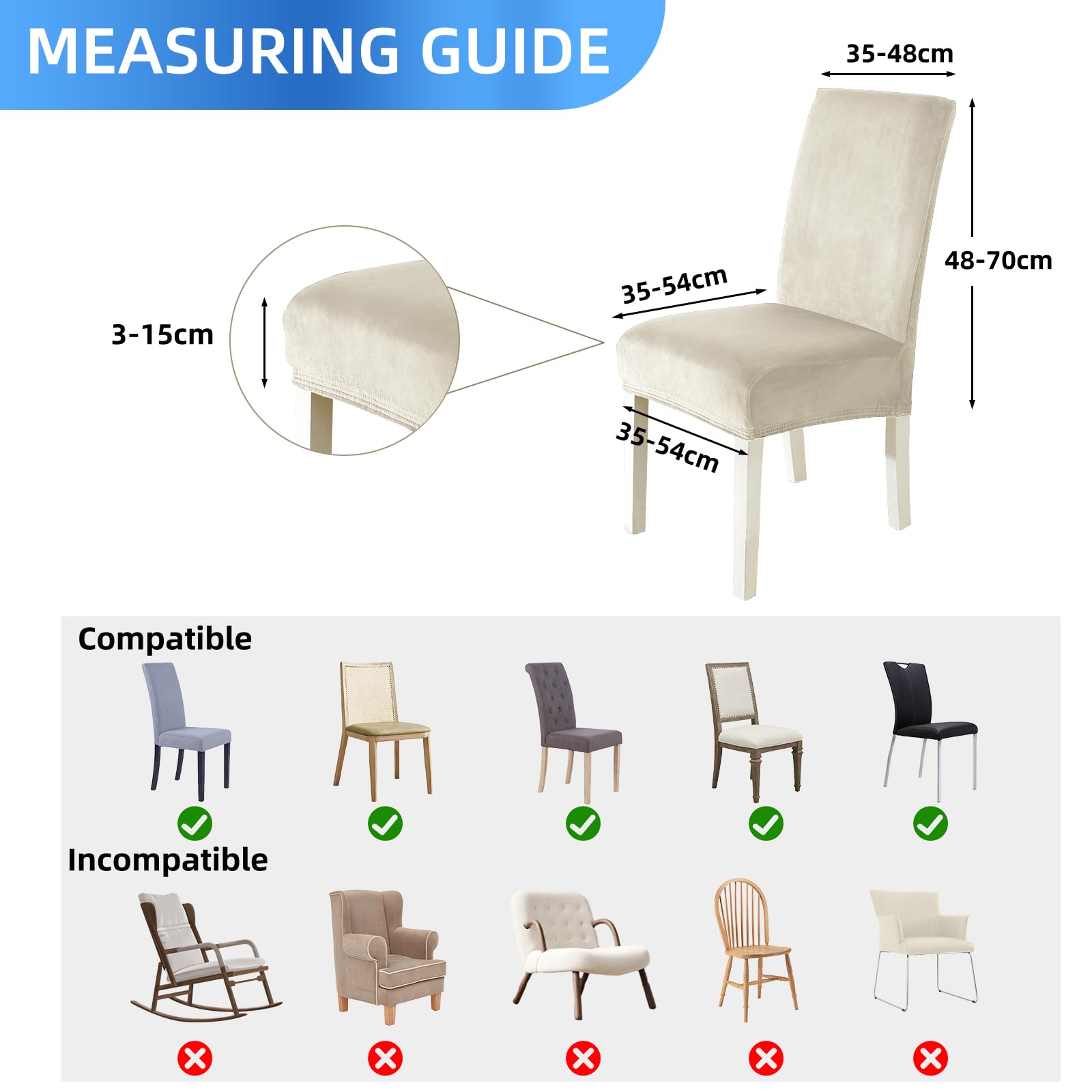 Stuhlhussen Samt 6er Set, Stretch Stuhlüberzieher, Stuhlbezug Schwingstuhl, Hussen Für Stühle Hochlehner, Stuhlbezüge Kratzfest, Universal Chair Cover Waschbarer, Beige