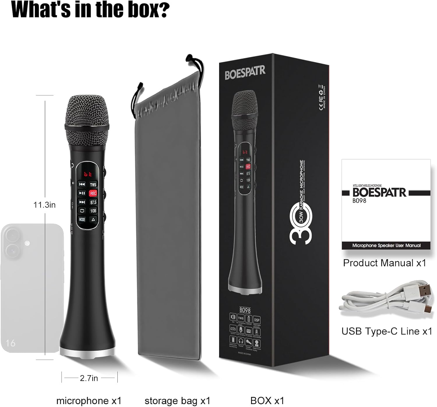 Karaoke Microphone Wireless Bluetooth,Handheld Voice Amplifier,Portable Mic with Speaker 30W High Power DSP Chip Smart Noise Reduction for Car/Indoor/Outdoor Speaking Teaching Singing - Image 9