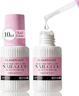 GLAMERMAID 2-Pack Brush on Nail Glue for Press Ons Nails Nail Tips & Acrylic Fake Nails, Air Dry, 21 Days Long-Lasting, Mess-Free, Beginner Friendly TPO & Hema Free Adhesive for Stick On Nails 10ml