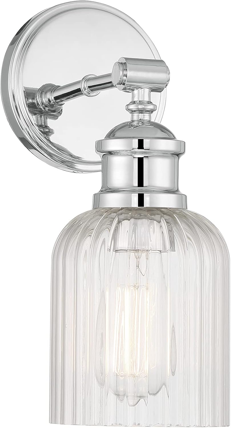Chrome Ribbed Glass Shade 1-Light Wall Sconce
